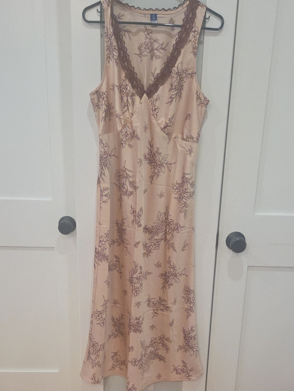 NWOT Old Navy Peach Floral Slipdress  with Brown Lace Trim MEDIUM TALL